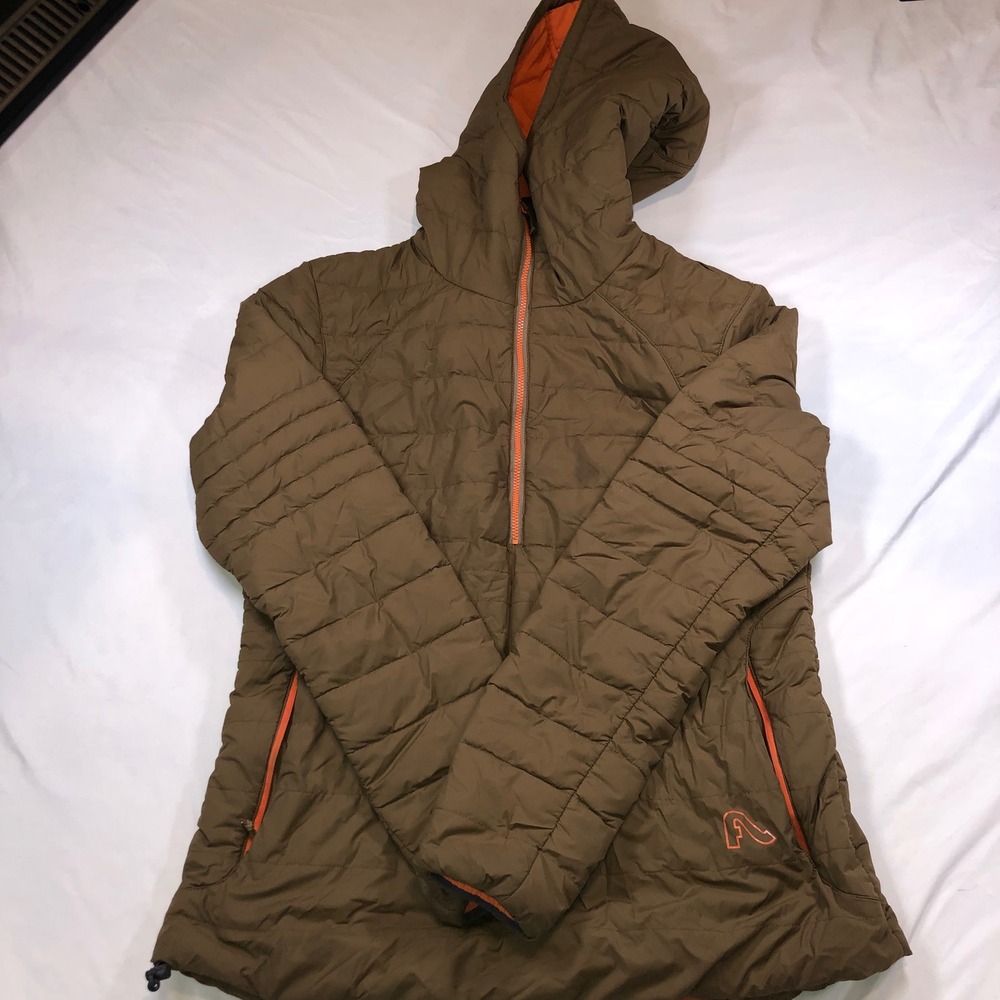 Flylow Mens Brown Orange Half Zip Insulated Puffer Jacket Hooded Size Medium